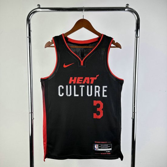 Maillot de Basket #3 Wade Miami Heat 23-24 city Noir Imprimé